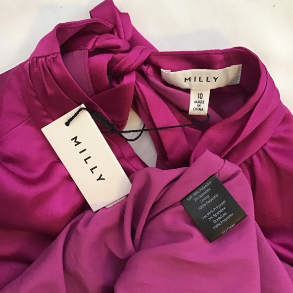 Milly Women Elegant Chic Fuchsia Pleated Long Sleeve Mini Dress Size 10 - Picture 15 of 15